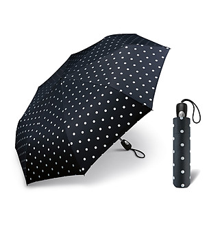 Компактен чадър в черно на точки снимка