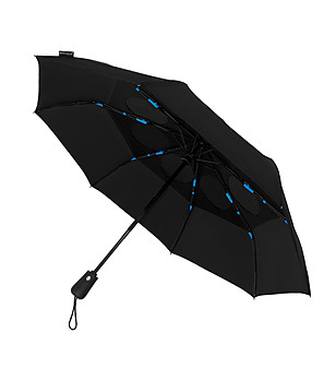 Черен голям ветроустойчив чадър от рециклиран полиестер снимка