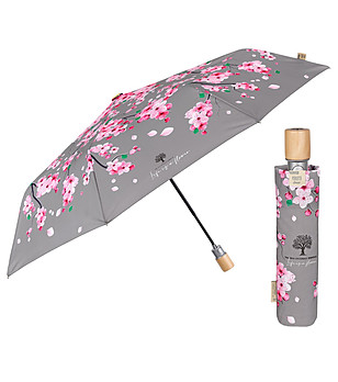 Сив мини чадър с розов флорален принт снимка