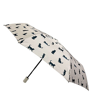 Автоматичен сгъваем бежов чадър с принт котки снимка