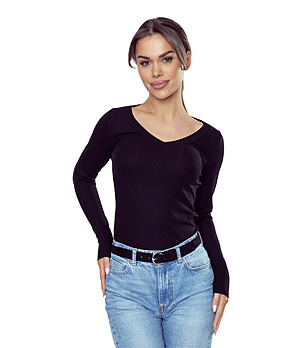 Дамска блуза рипс в макси размери Eleonor в черен цвят снимка