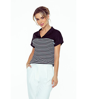 Черна дамска тениска на бяло райе Tatina снимка