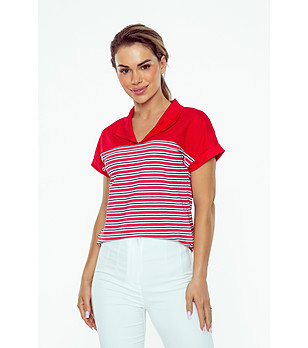 Дамска тениска в червено на райе Tatina снимка