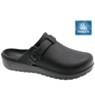 Дамски черни чехли с катарама снимка