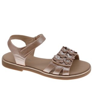 Детски сандали в цвят корал с цветя снимка