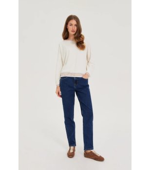 Дамска памучна блуза в цвят слонова кост снимка