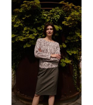 Дамска блуза в сиво и екрю снимка