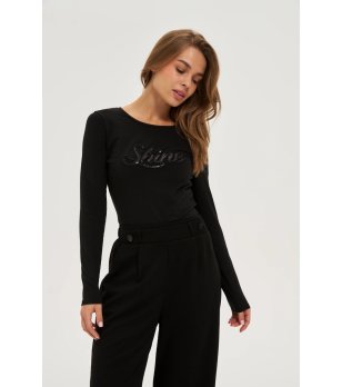 Дамска памучна черна блуза с дълъг ръкав снимка