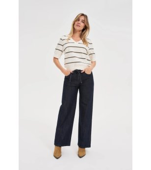 Дамски тъмносини дънки с връзки снимка