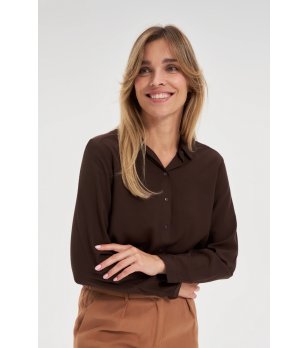 Дамска кафява риза с яка снимка