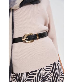 Дамски черен колан със златна катарама снимка