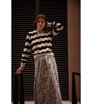 Дамски бежов пуловер с райета с памук Britta снимка