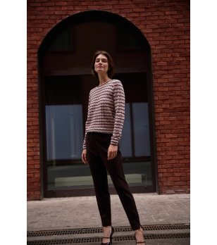 Дамски памучен многоцветен пуловер с релефни линии Henna снимка