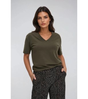 Дамска памучна тениска в цвят маслина снимка