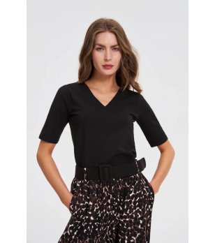 Дамска черна тениска с V-образно деколте снимка