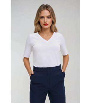 Дамска бяла тениска с V-образно деколте снимка