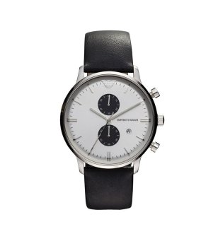 Мъжки часовник хронограф в сребристо с черна каишка снимка