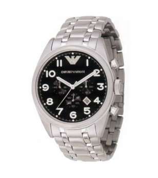 Мъжки сребрист аналогов часовник с черен циферблат снимка