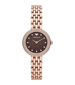 Дамски розовозлатист кварцов часовник с кафяв циферблат снимка