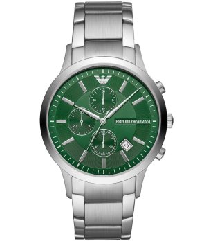 Мъжки сребрист часовник хронограф със зелен циферблат снимка
