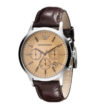 Мъжки часовник хронограф в сребристо и кафяво снимка