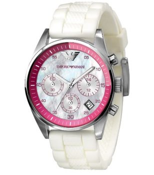 Мъжки аналогов часовник в сребристо с розов кант и бяла каишка снимка