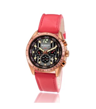 Автоматичен часовник с червена кожена каишка снимка