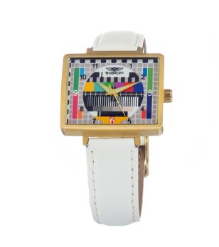 Дамски кварцов часовник с нестандартен дизайн и бяла кожена каишка снимка