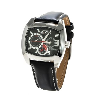 Мъжки кварцов часовник с черна каишка от естествена кожа снимка