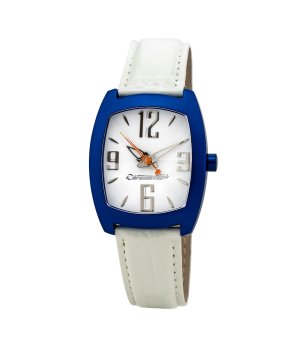 Мъжки часовник в синьо с бяла кожена каишка снимка