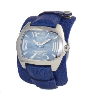 Аналогов кварцов часовник с тъмносиня кожена каишка снимка