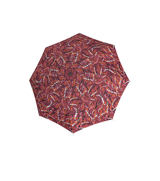 Сгъваем автоматичен чадър в червено с принт снимка