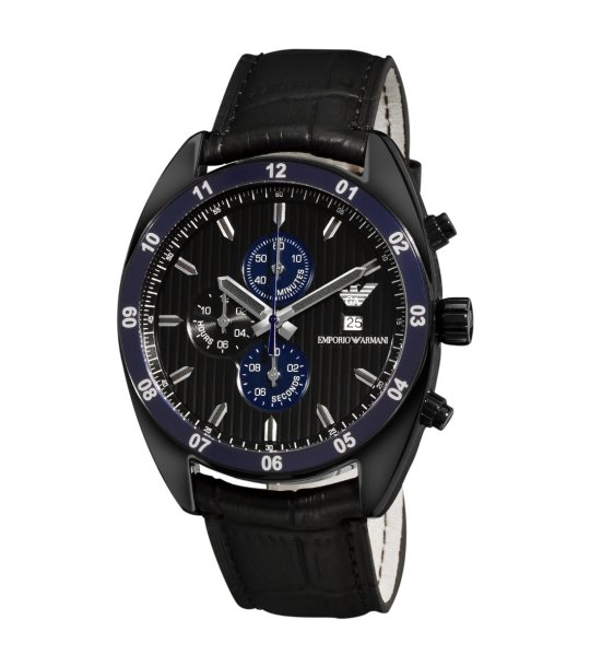 Мъжки хронограф часовник в черно и тъмносиньо снимка