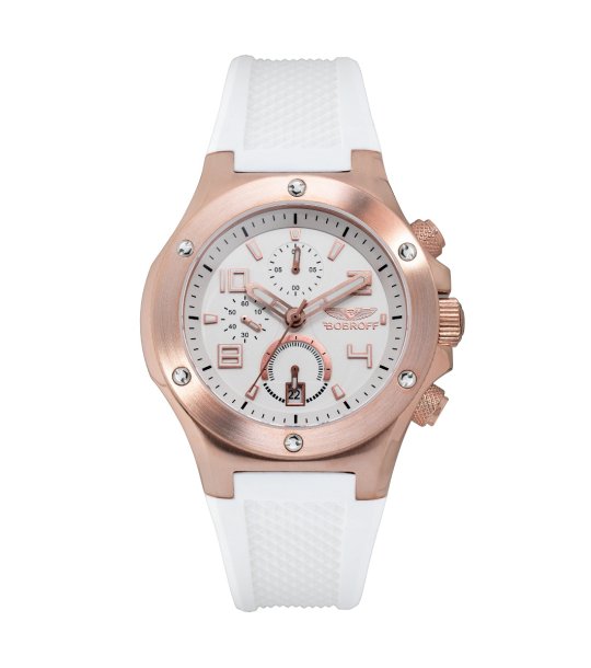 Кварцов часовник хронограф в розовозлатисто и бяло снимка