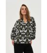 Дамска блуза с принт в зелено, черно и бяло-1 снимка