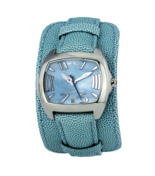 Унисекс часовник хронограф с широка каишка в тюркоаз снимка