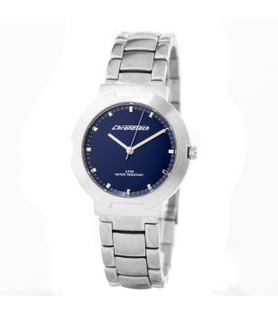 Аналогов кварцов часовник в сребристо с тъмносин циферблат снимка