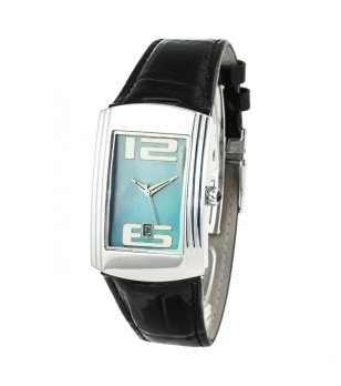 Аналогов часовник с правоъгълен циферблат в черно и сребристо снимка