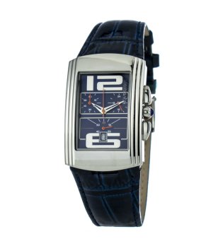 Унисекс часовник с правоъгълна форма с тъмносиня кожена каишка снимка