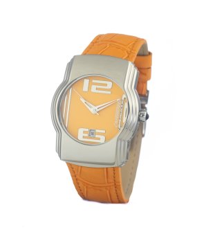 Унисекс часовник в оранжево и сребристо с каишка снимка