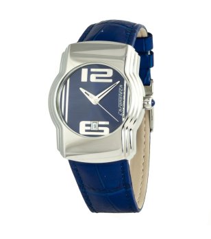 Унисекс часовник в сребристо и синьо с кожена каишка снимка