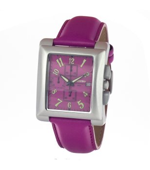 Часовник в сребристо и лилаво хронограф с квадратен дисплей снимка