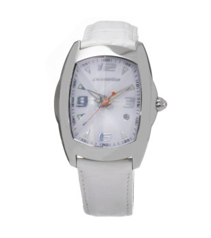 Мъжки кварцов часовник в сребристо с бяла кожена каишка снимка