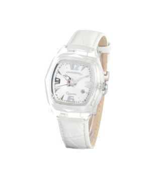 Часовник с прозрачен корпус и бяла кожена каишка снимка