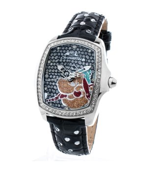 Дамски часовник с черна  кожена каишка снимка