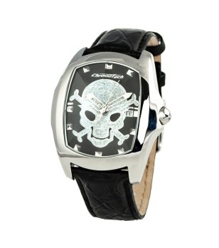 Мъжки часовник в черно и сребристо с череп снимка