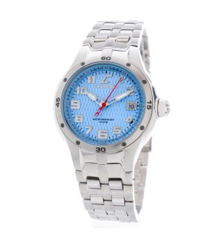 Аналогов сребрист часовник с циферблат в синьо снимка