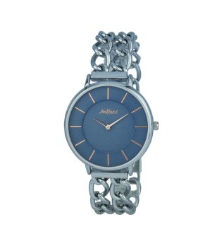 Дамски часовник в сребристо и синьо с верижка снимка