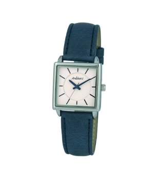 Кварцов унисекс сребрист часовник със синя кожена каишка снимка