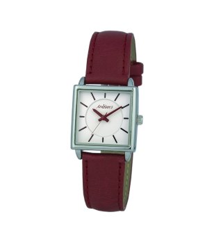 Аналогов кварцов сребрист часовник с кожена каишка в бордо снимка